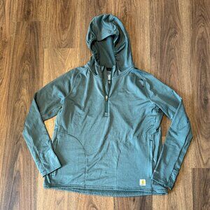 Carhartt Force Half Zip Hooded Pullover Womens L Green Relaxed Fit Active